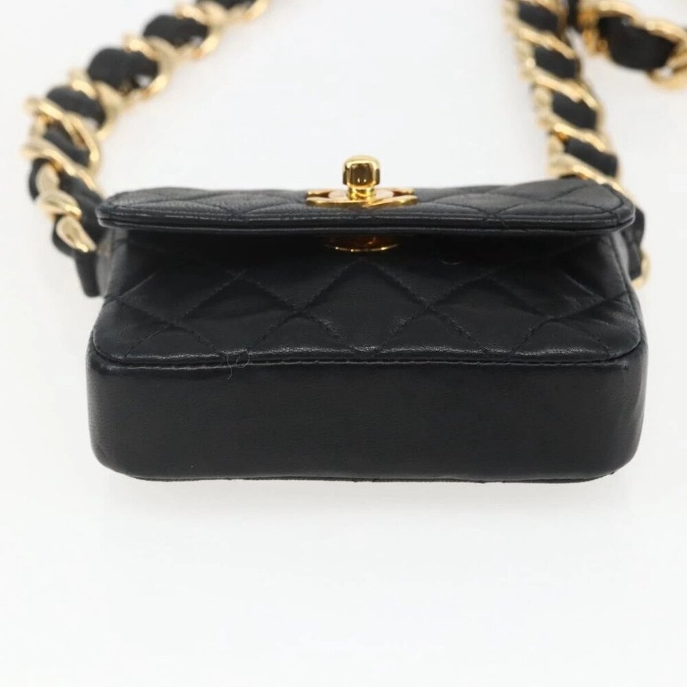 CHANEL Chain Mini Matelasse 11 Shoulder Bag Lamb Skin Black CC Auth 158892SM - Picture 7 of 16